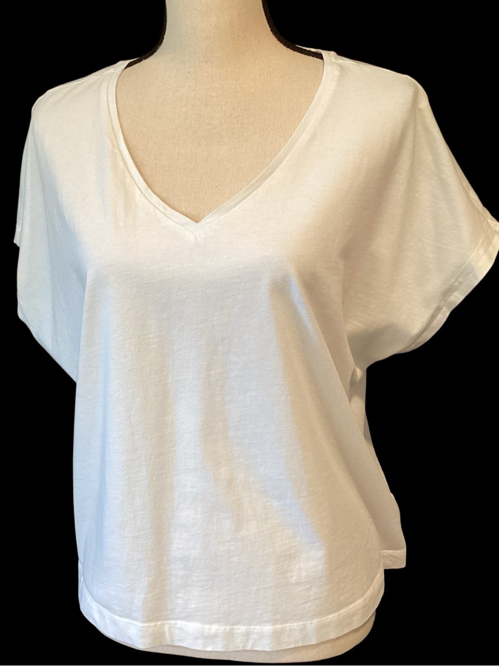 Calypso St. Barth White Organic Cotton V Neck Cap Sleeve Boxy T Shirt Size XL